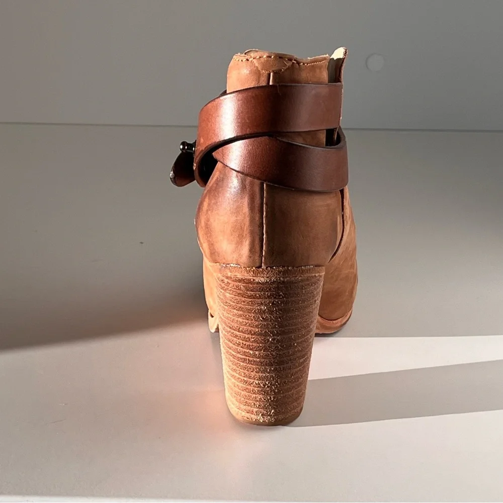 Rag & Bone Harrow Ankle Boots Camel Suede Nubuck Leather Size 7/37 Bohemian Moto